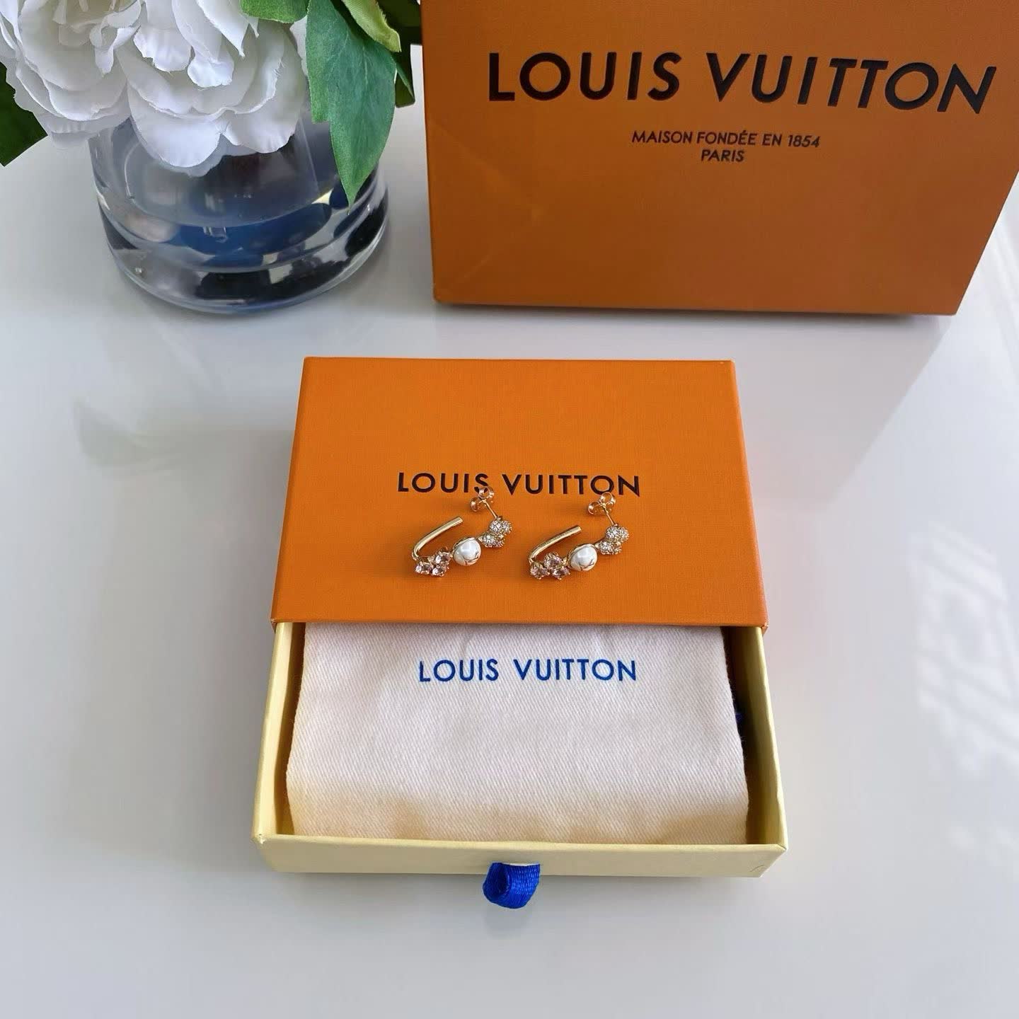Louis Vuitton Gold Tone Earrings with Crystal Accents